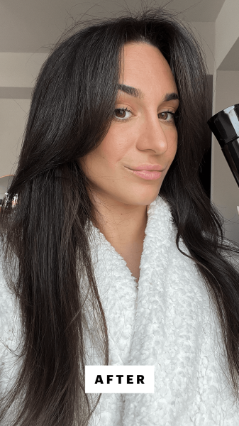 Wohlner after applying the Royal Blowout Heat Styling Spray